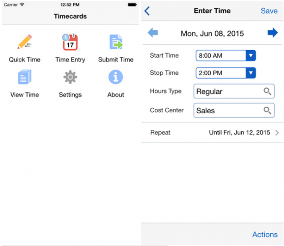 Figure 1: EBS Timecards mobile application [2]