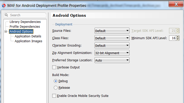 Configuring the deployment profile to use Debug mode