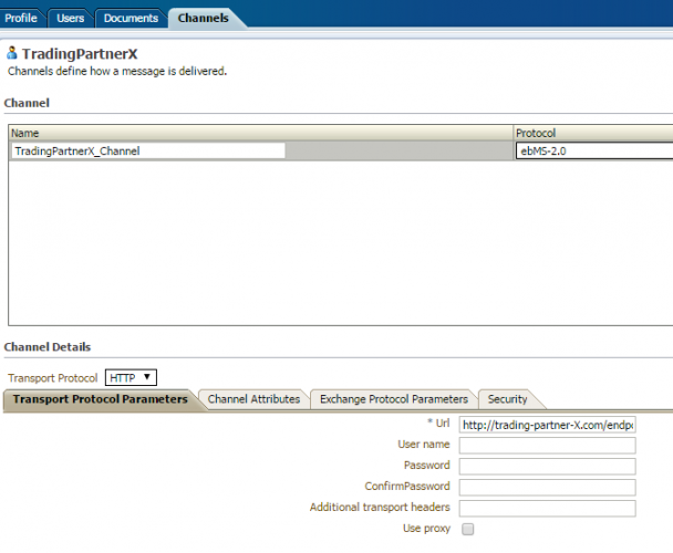 Figure: 5.3 Define Trading Partner Channel for ebMS-2.0