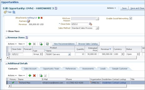 Fig 2: Fusion CRM: Edit Opportunity