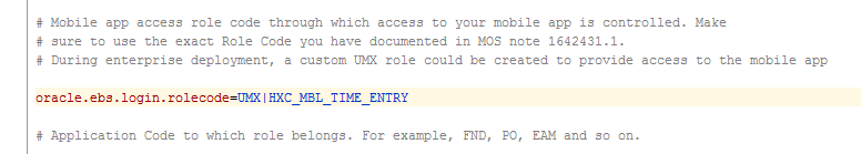 Rolecode in Ebs.properties file defines which UMX role is required for this mobile app