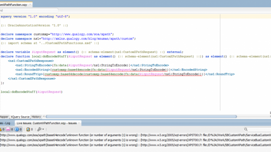 Usage of custom XPath function in XQuery