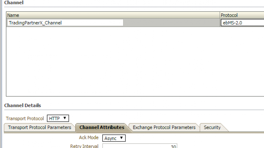 Figure: 5.4 Setting Channel attributes (retry interval, count, acknowledgement mode)